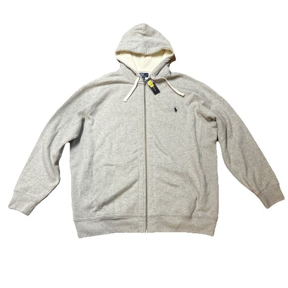 Polo Ralph Lauren Mens XXL Tall Full Zip Hoodie Sweatshirt Grey Solid Preppy - Picture 1 of 10